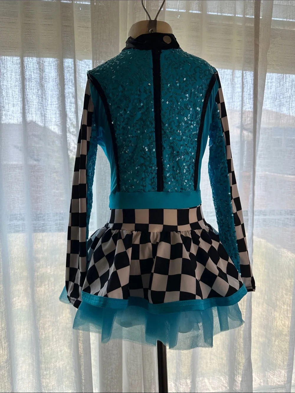 Weissman Turquoise Sequin Route 66 Checkerboard Dance Costume